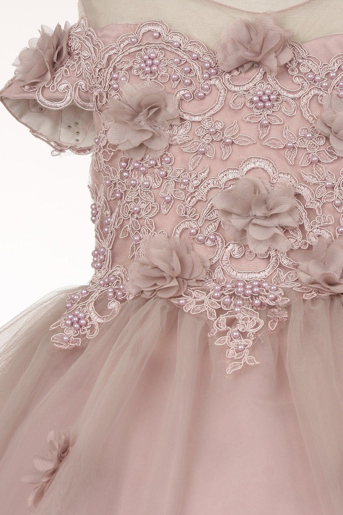 Floral Off Shoulder High Low Flower Girl Dress - The Dress Outlet