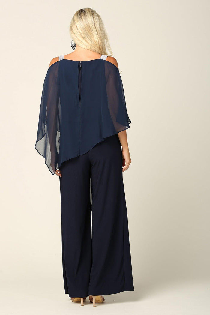 Formal Chiffon Cape Overlay Jumpsuit - The Dress Outlet