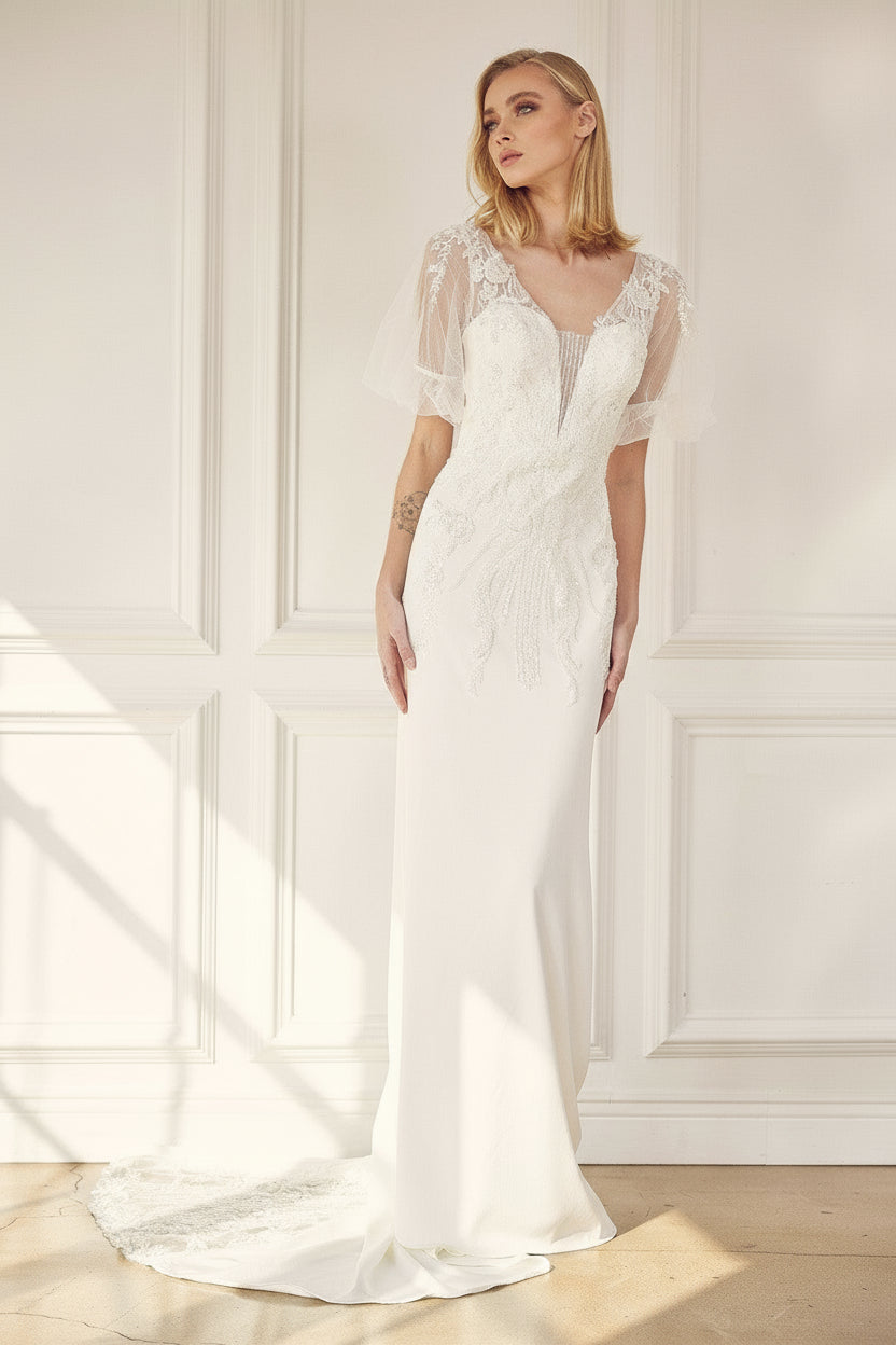 Fitted Long Wedding Gown - The Dress Outlet