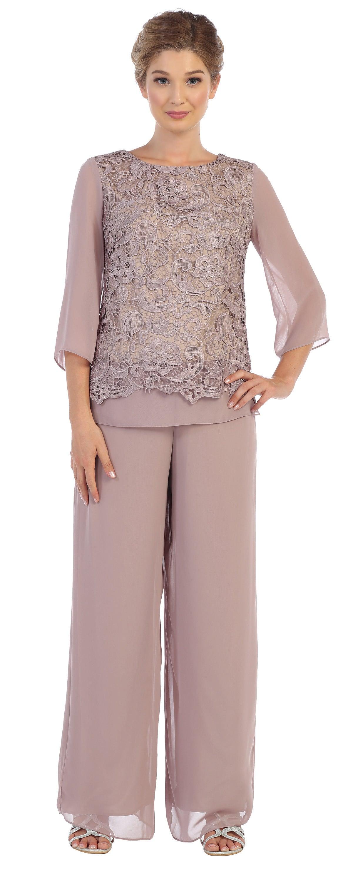 Formal Mother of the Bride Lace Pant Suit