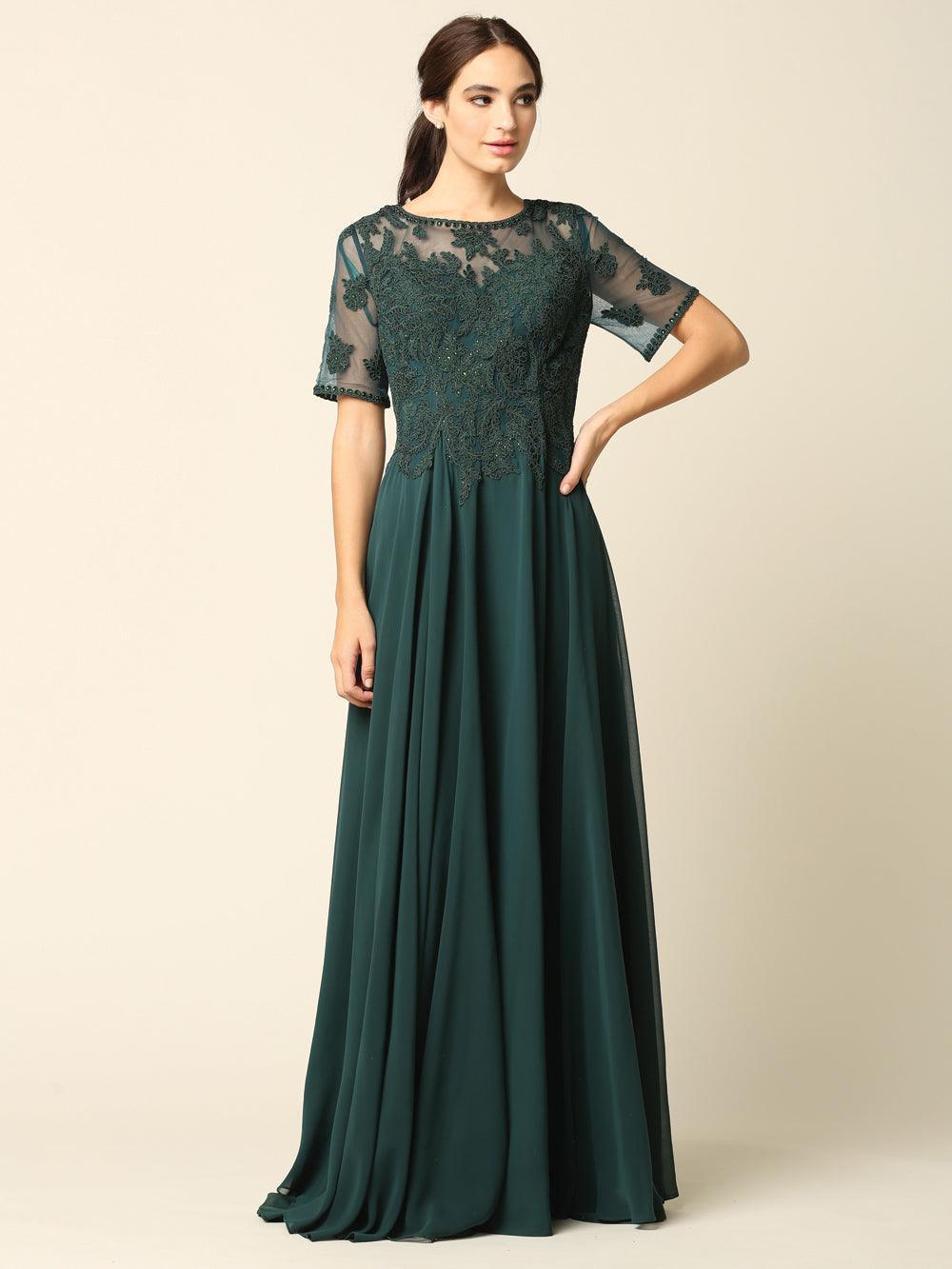 Formal Mother of the Bride Long Lace Chiffon Dress Sale - The Dress Outlet