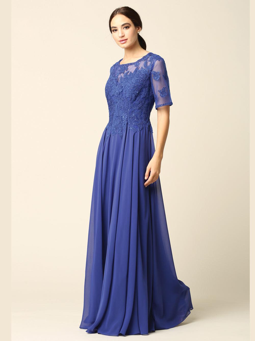 Formal Mother of the Bride Long Lace Chiffon Dress Sale - The Dress Outlet