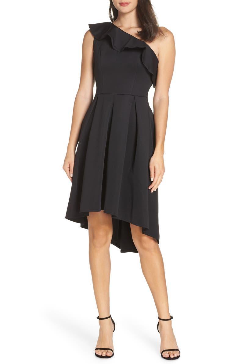 Black Formal One Shoulder High Low Dress Sale