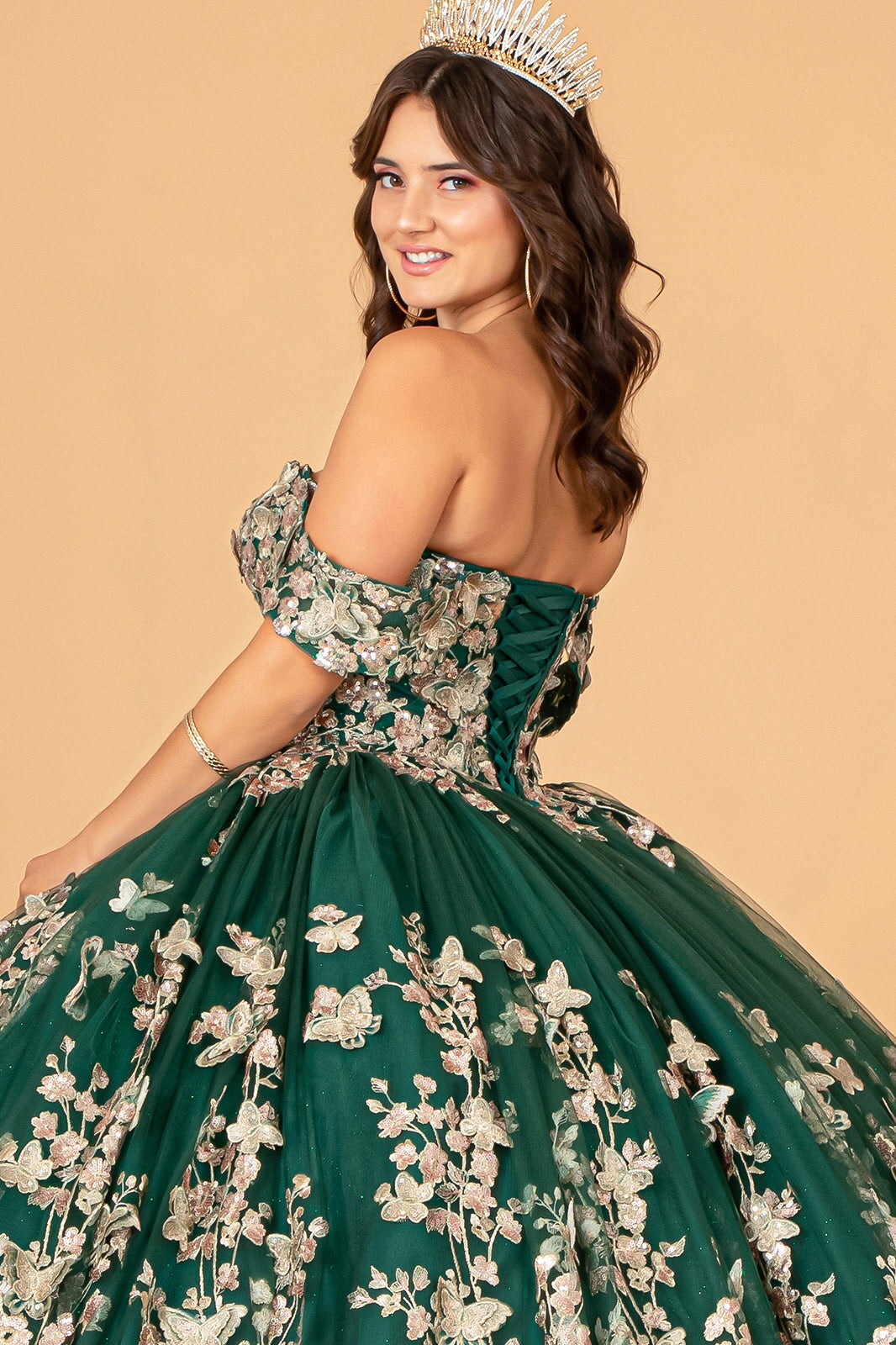 Quinceniera Dresses Long Off Shoulder Ball Gown Green