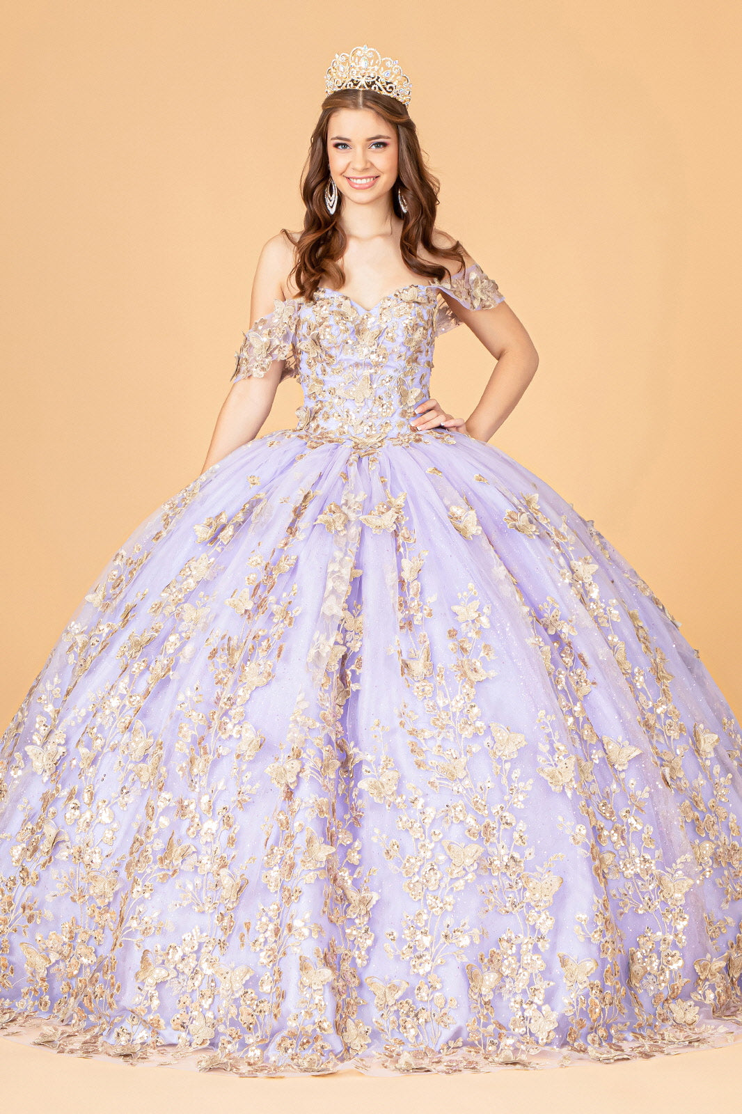Quinceniera Dresses Long Off Shoulder Ball Gown Lilac