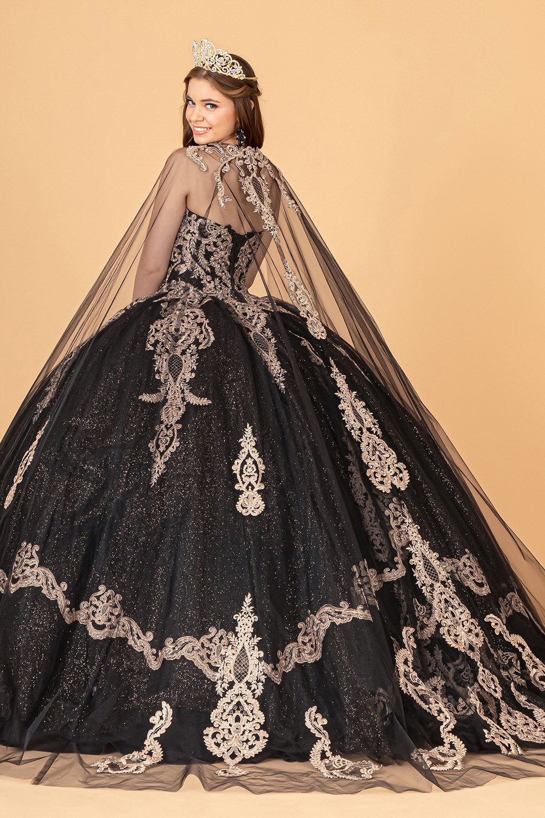 Quinceniera Dresses Strapless Long Sparkling Quinceniera Dress Black