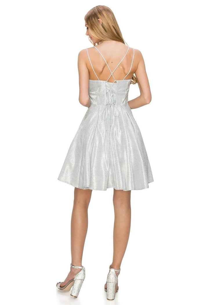 Cocktail Dresses Prom Short Spaghetti Strap Metallic Glitter Dress