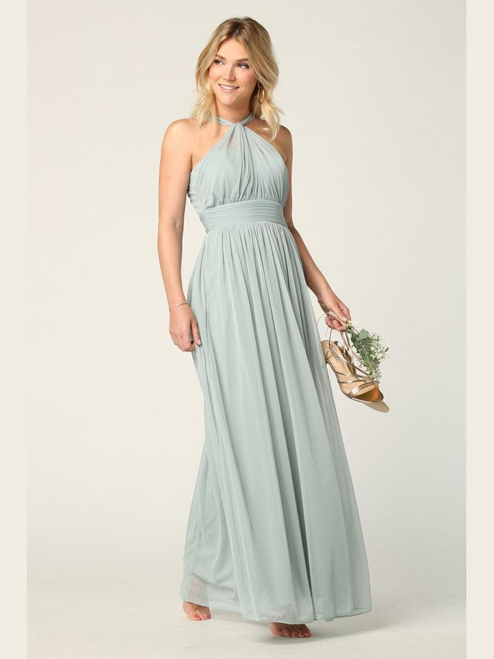Halter Long Bridesmaid Dress Sage