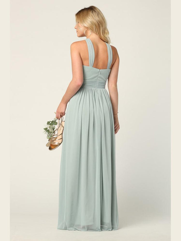 Halter Long Bridesmaid Dress Sage