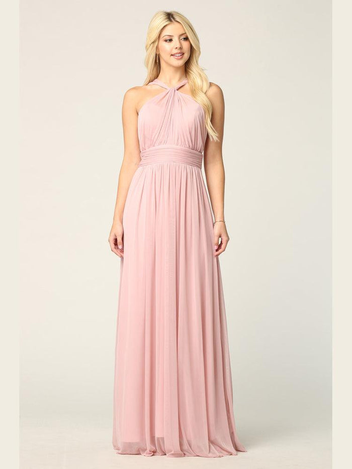 Halter Long Bridesmaid Dress Dusty Rose