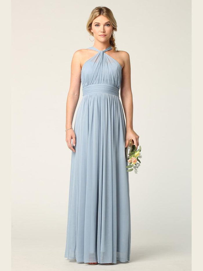 Halter Long Bridesmaid Dress Dusty Blue