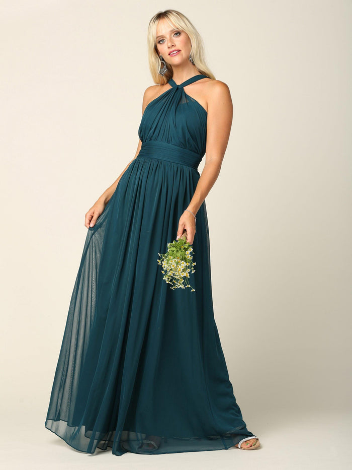 Halter Long Bridesmaid Dress Hunter Green