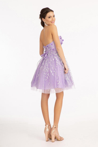 Homecoming Strapless Floral Applique Short Dress - The Dress Outlet