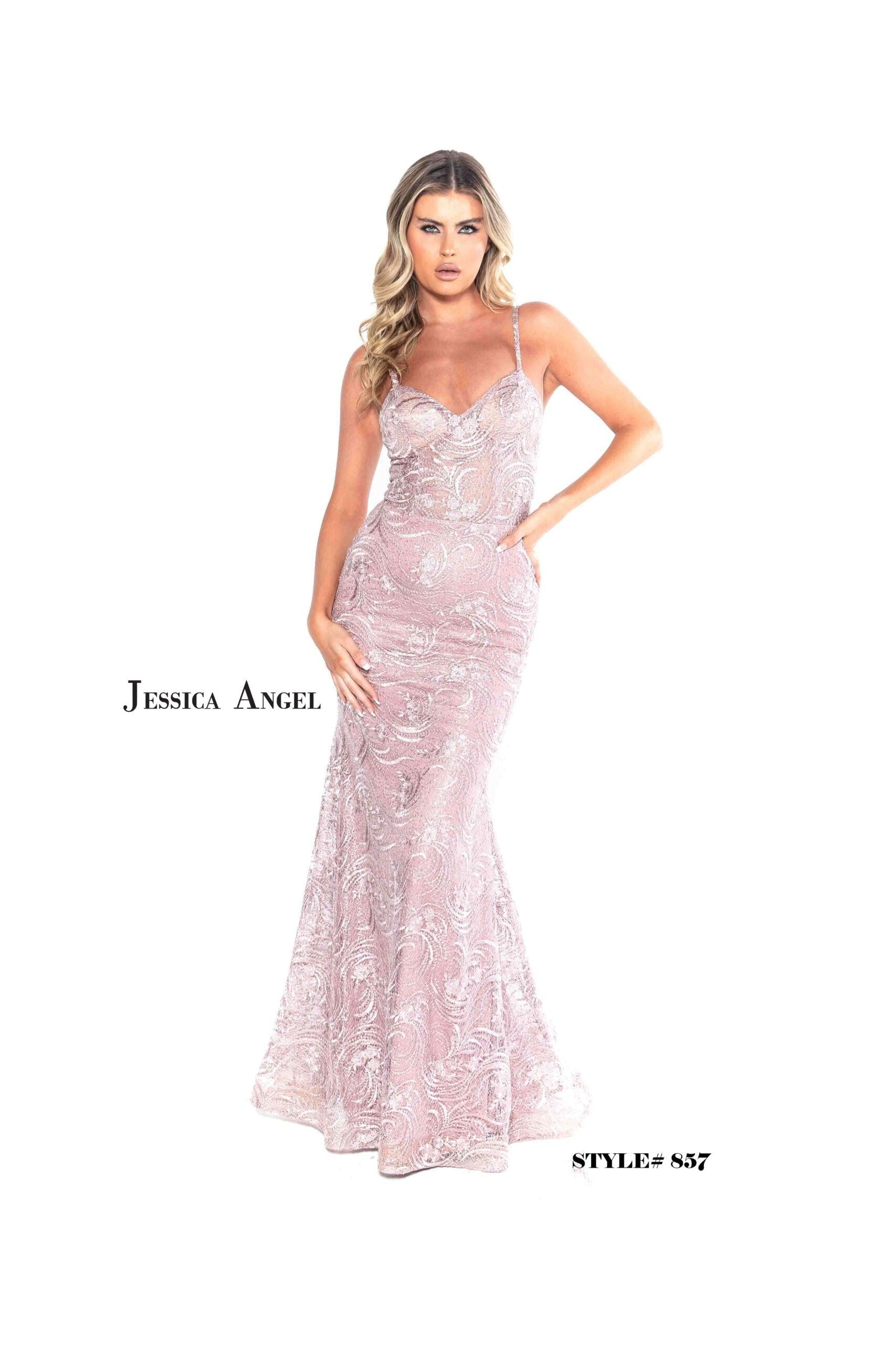 Jessica Angel Long Formal Fitted Lace Dress 857 - The Dress Outlet
