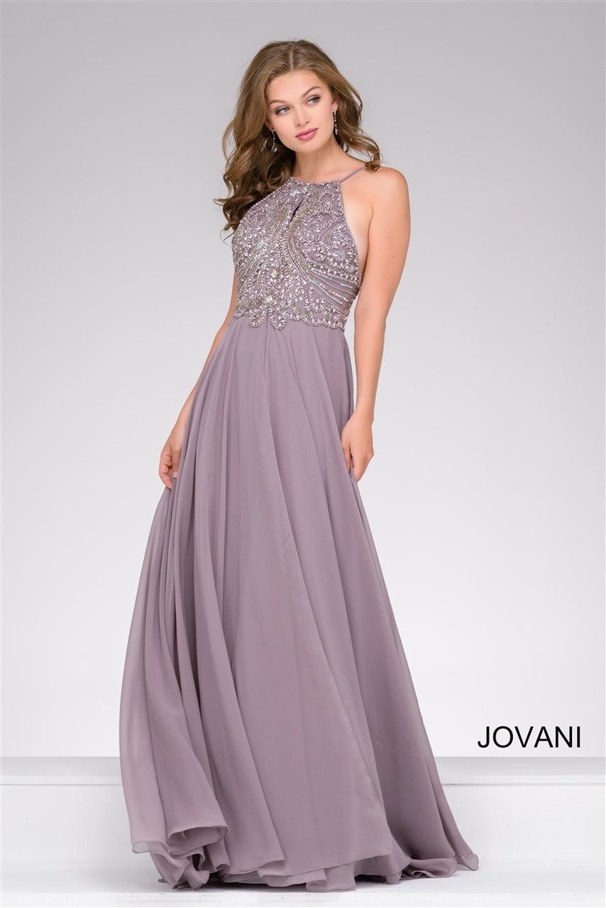 Jovani Beaded Halter Long Prom Dress 49499 - The Dress Outlet