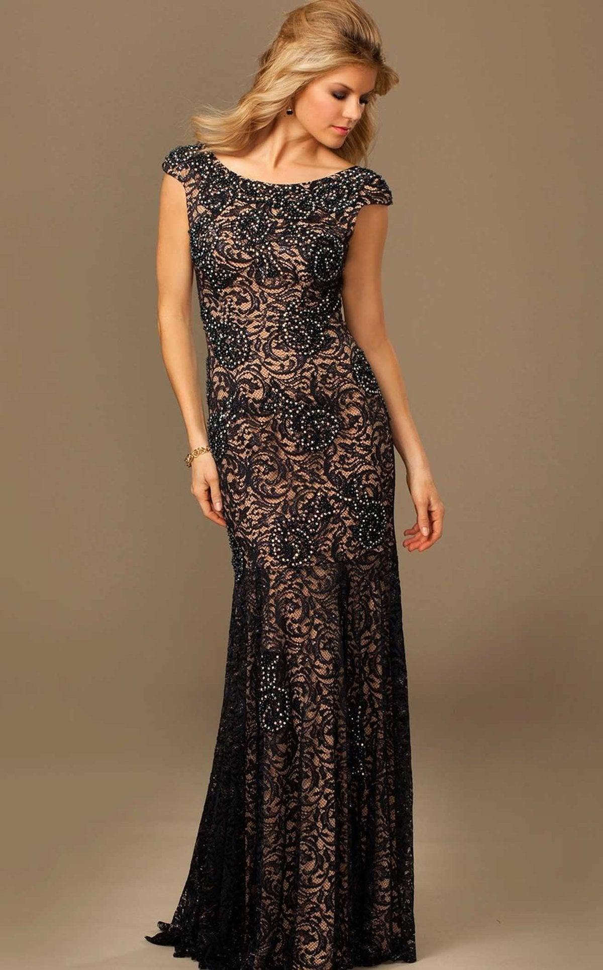 Jovani Cap Sleeve Beaded Long Prom Dress 74495 - The Dress Outlet