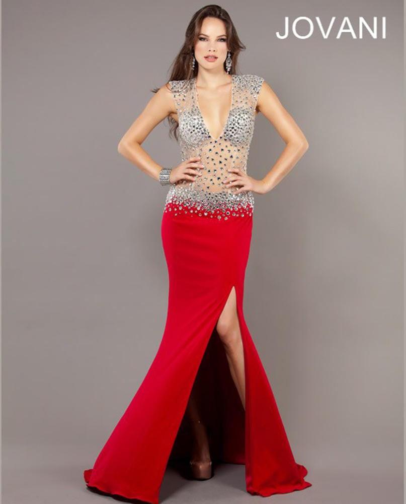 Jovani Deep V Neck Illusion Long Prom Gown 74234 - The Dress Outlet