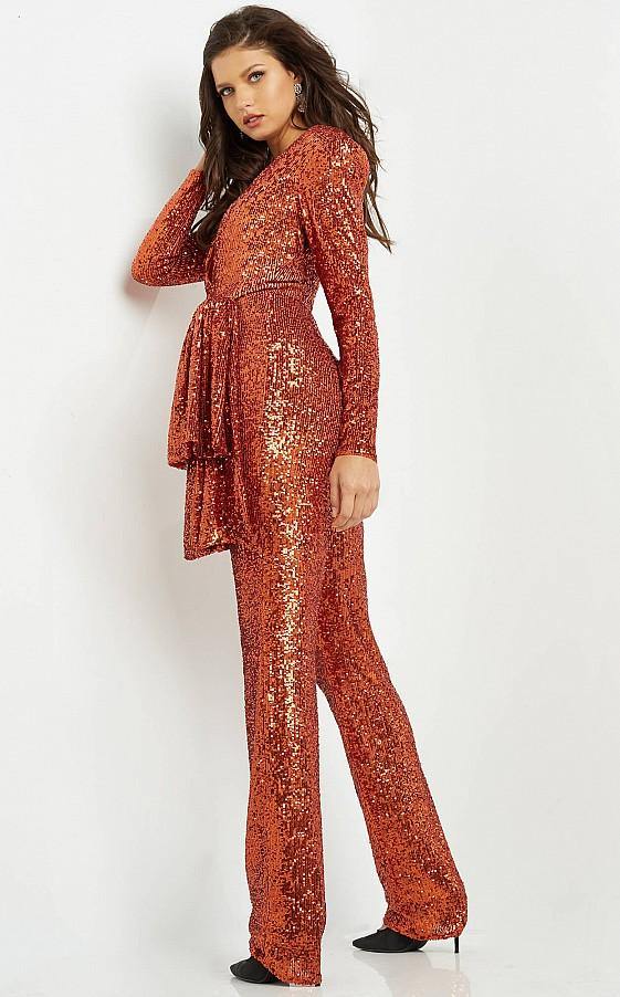 Jovani Formal Sequin Long Sleeve Jumpsuit 05345 - The Dress Outlet