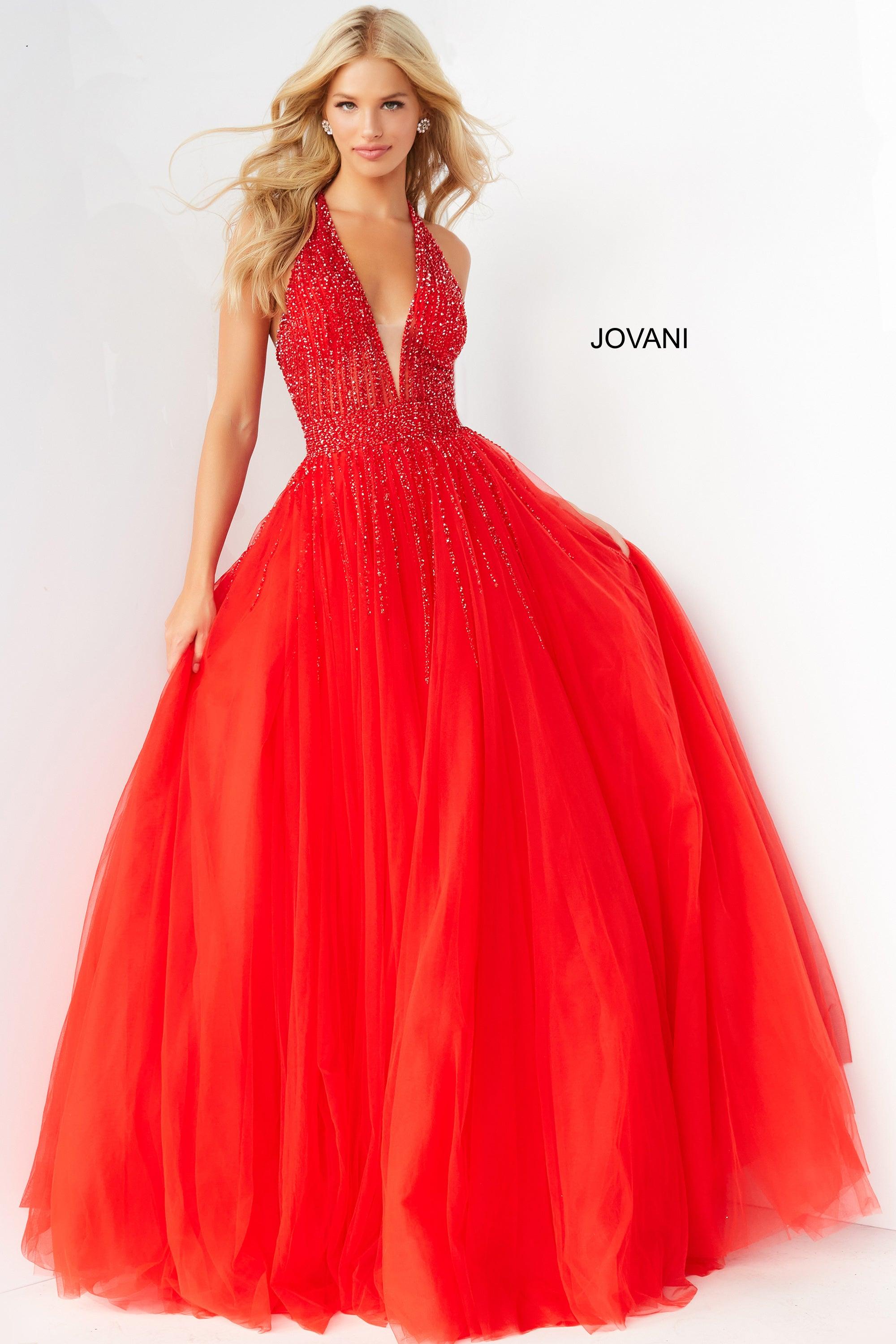 Jovani Halter Long Formal Ball Gown 06598 - The Dress Outlet