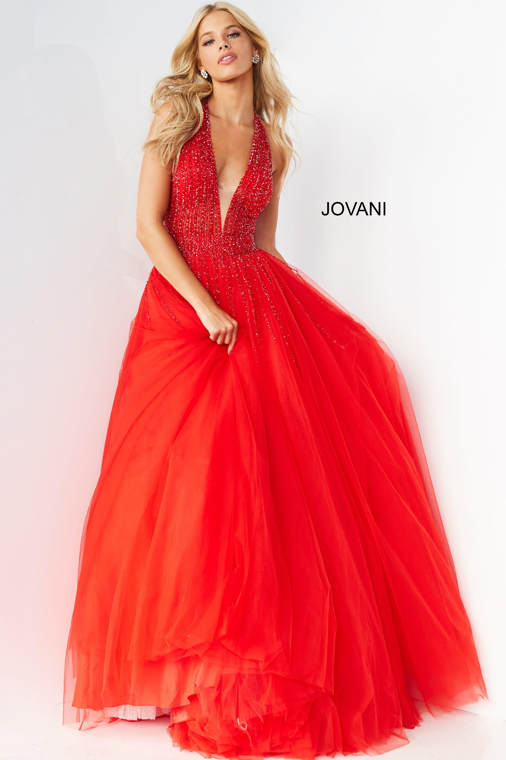 Jovani Halter Long Formal Ball Gown 06598 - The Dress Outlet