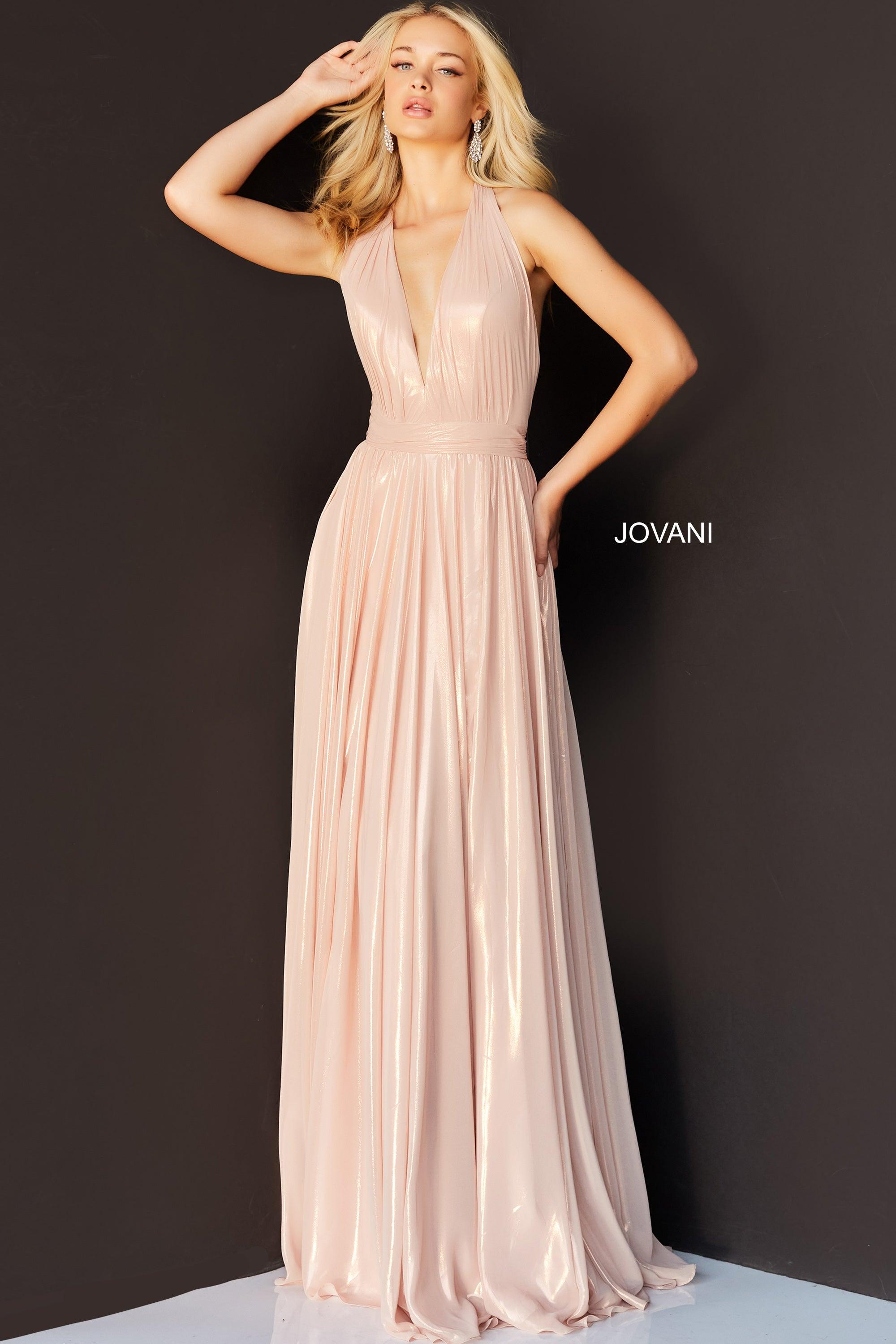 Light-Pink Jovani 07247 Halter Long Formal Evening Dress for $680.0 ...