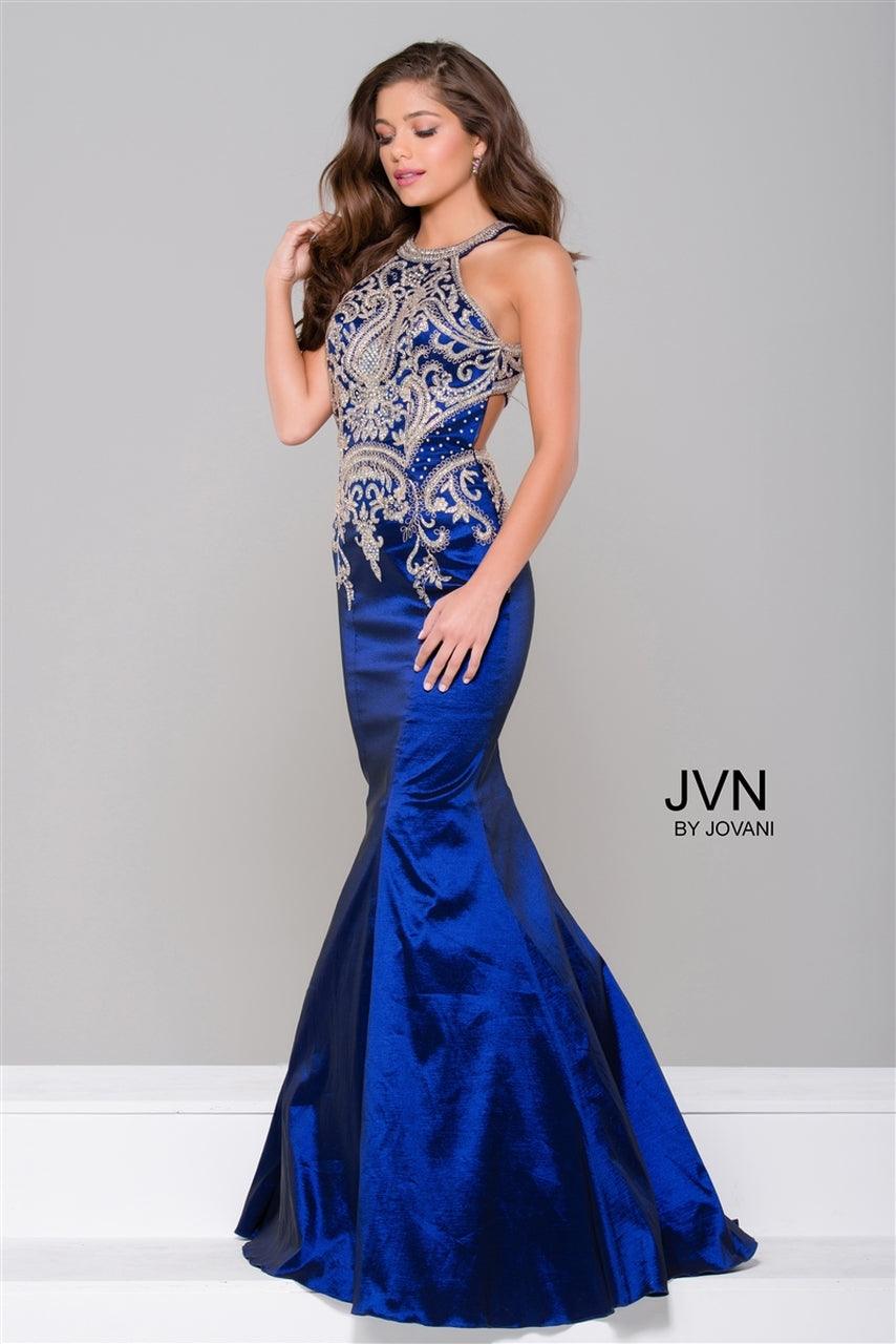 Navy Jovani 41685 Halter Long Mermaid Dress Formal Dresses Gowns