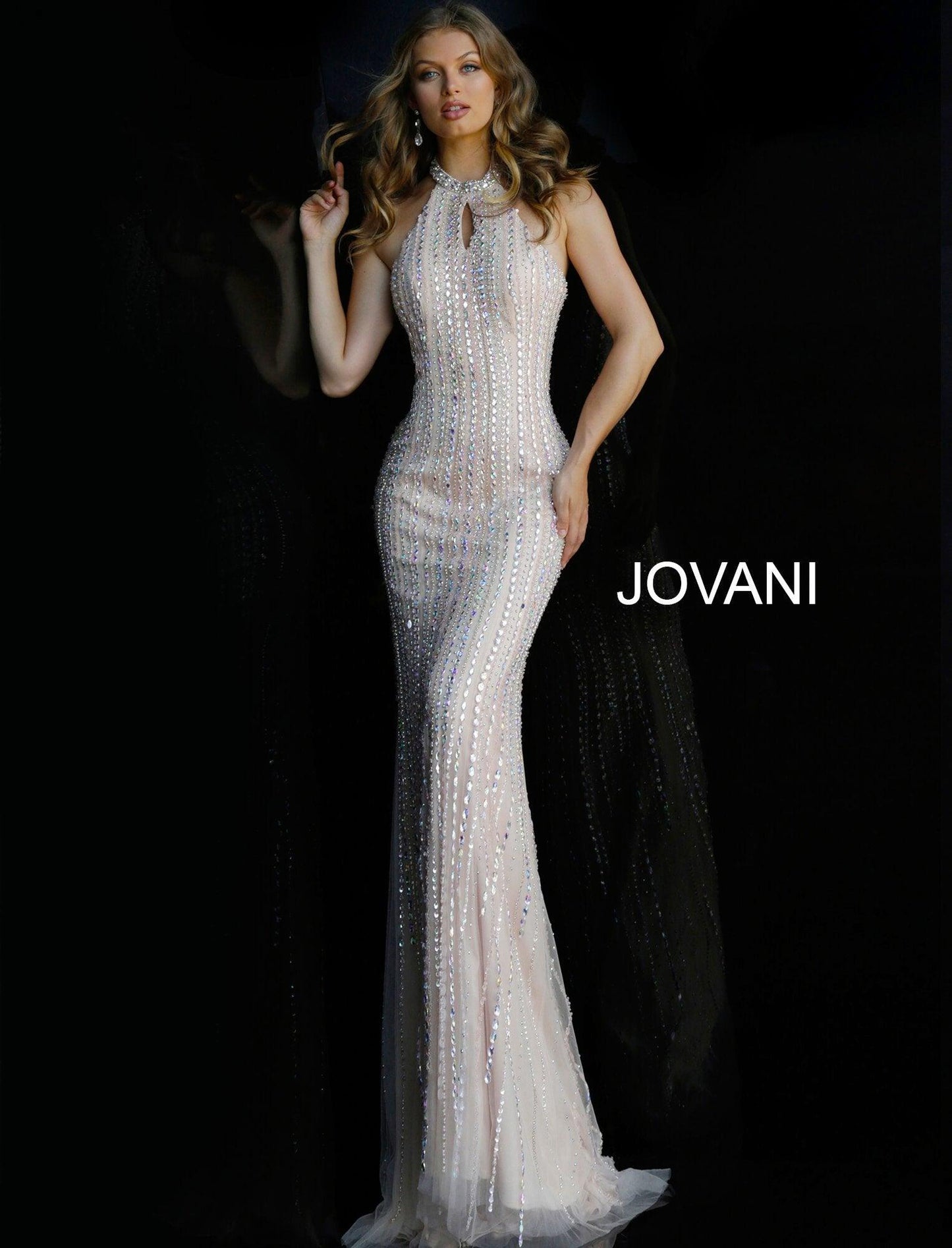 Jovani Halter Neck Backless Jewel Long Evening Dress 60302 - The Dress Outlet
