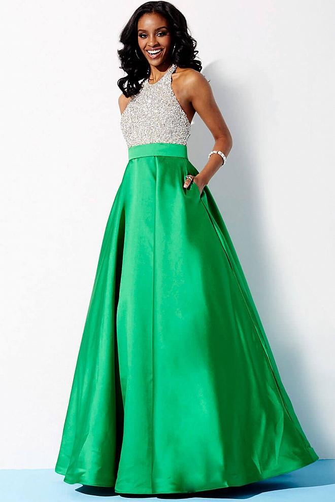 Jovani Halter Neck Glitter Long Prom Gown 29160 - The Dress Outlet