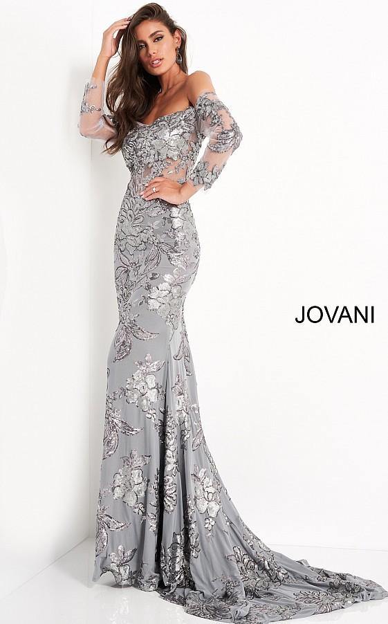 Silver Jovani 04333 Long Formal Mother of the Bride Dress Mother