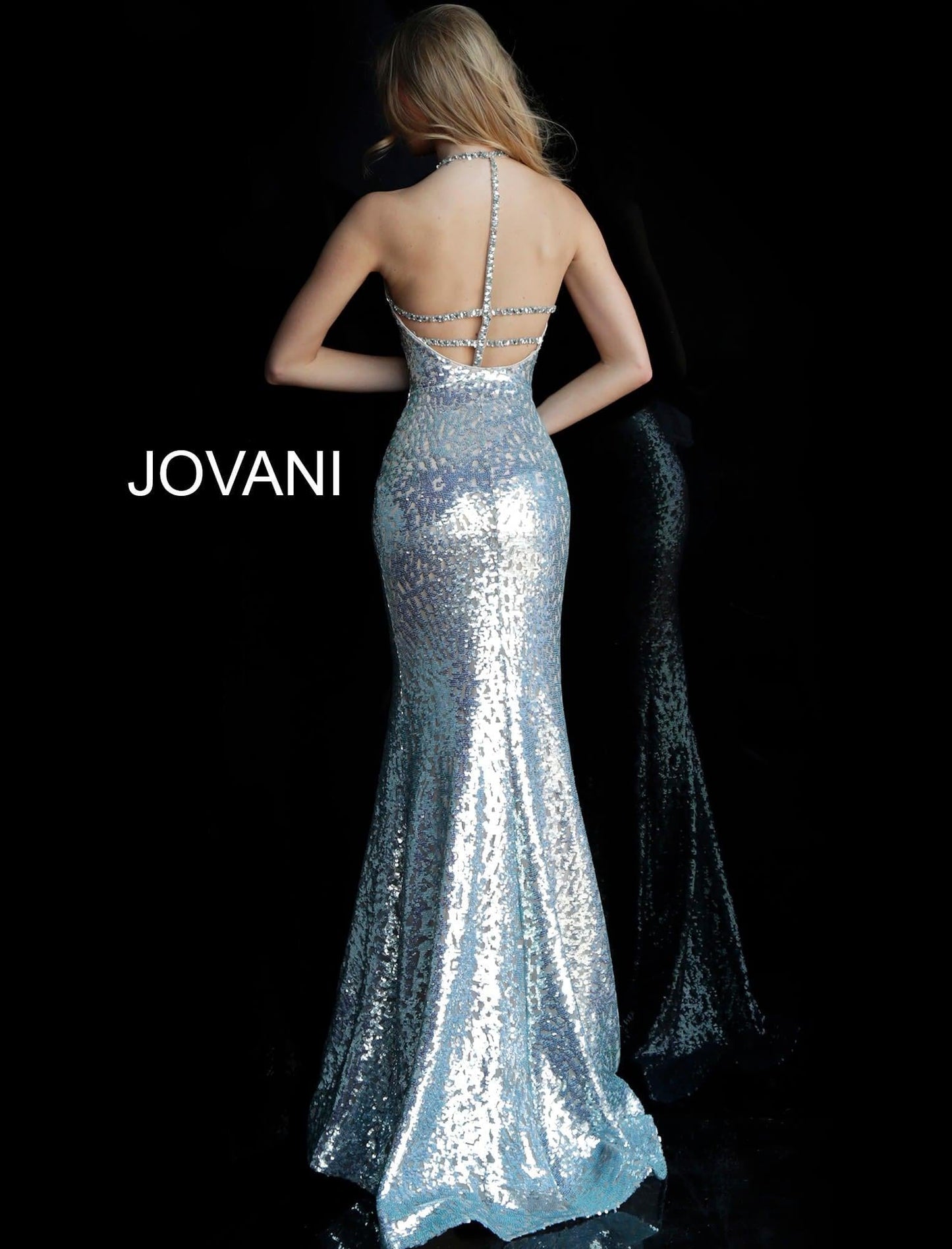 Jovani Long Halter Sequined Prom Gown 64182 - The Dress Outlet