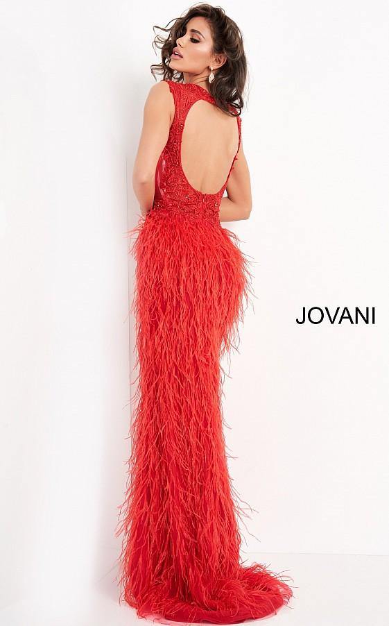 Jovani Long Sheath Feather Prom Dress 06446 - The Dress Outlet