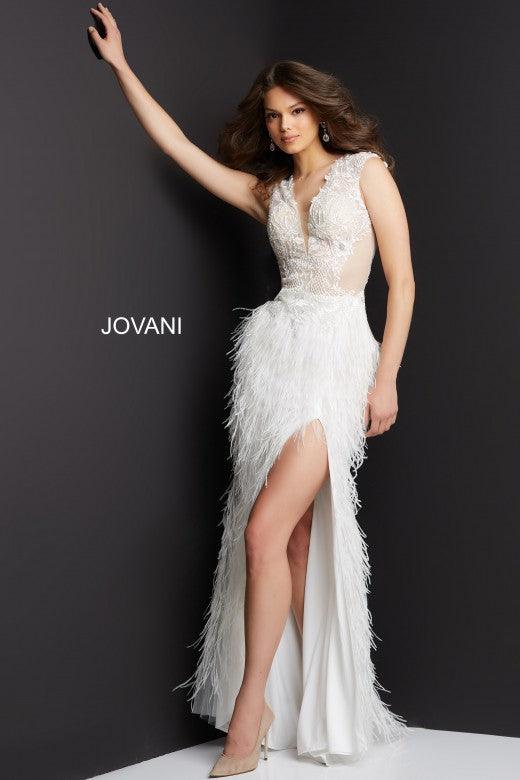 Jovani Long Sheath Feather Prom Dress 06446 - The Dress Outlet