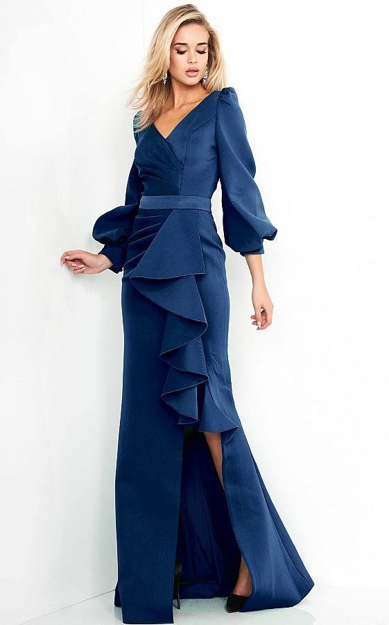 Navy Jovani 04841 Long Sleeve Mother of the Bride Dress Mother