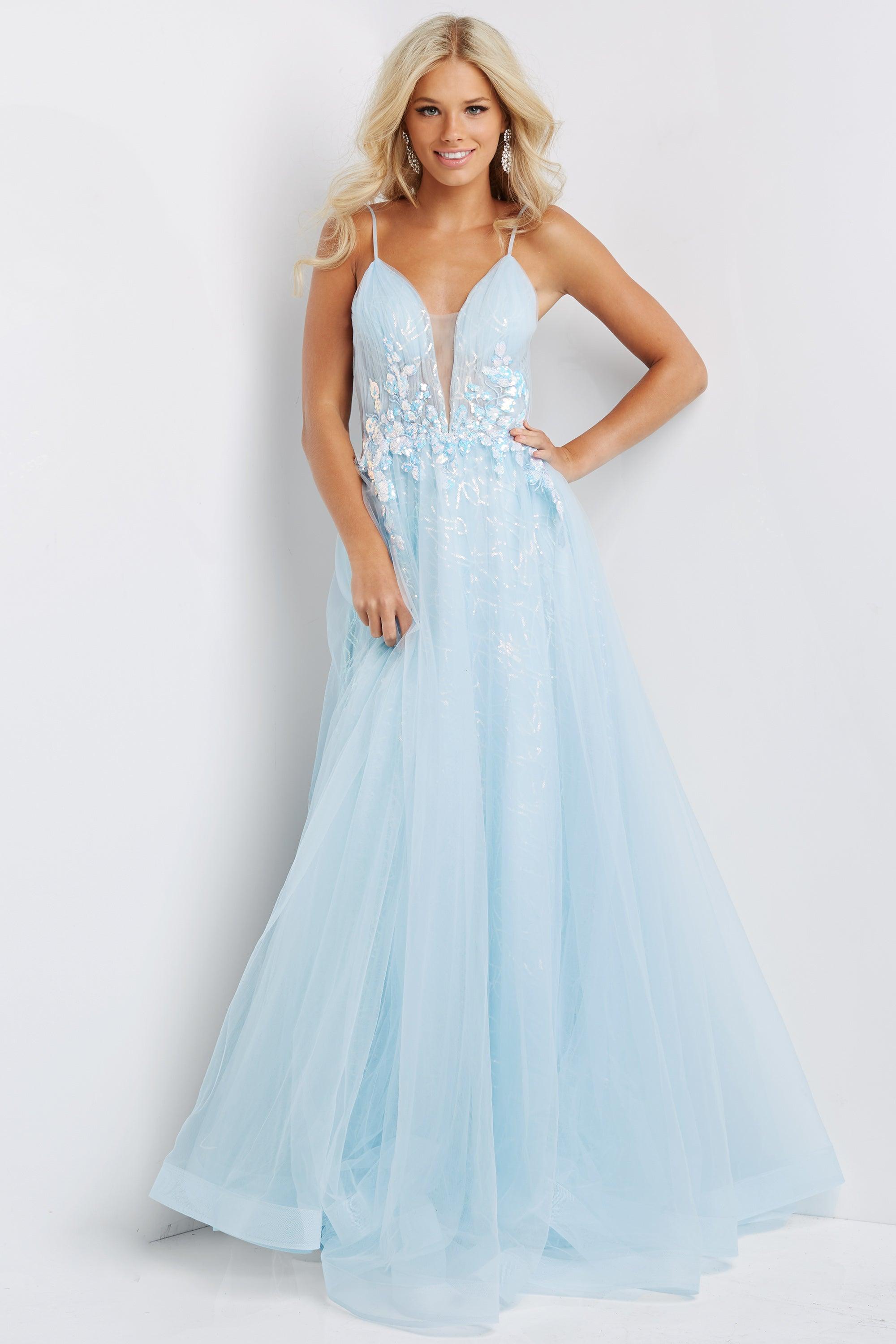 Jovani Long Spaghetti Strap Prom Dress 07637 - The Dress Outlet