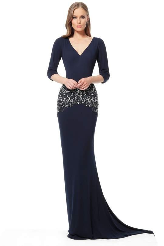 Jovani Long V-Neck Sheath Prom Dress 68806 - The Dress Outlet