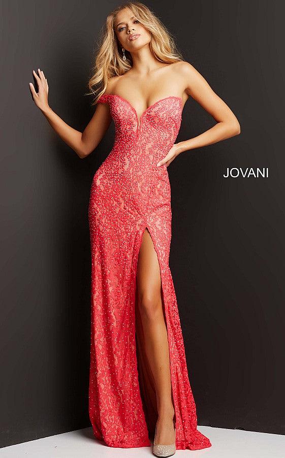 Jovani Off Shoulder Long Prom Fitted Dress 08684 - The Dress Outlet