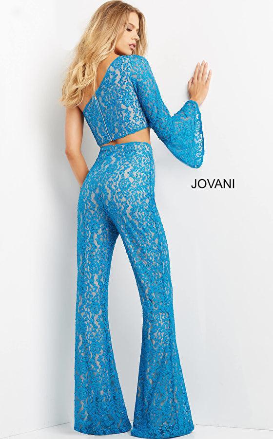 Jovani One Shoulder Two Piece Lace Jumpsuit 08693 - The Dress Outlet