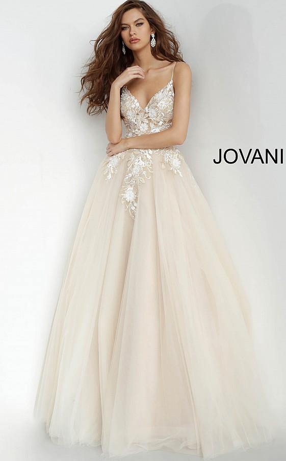 Jovani Prom Long Floral Applique Ball Gown 02758 - The Dress Outlet