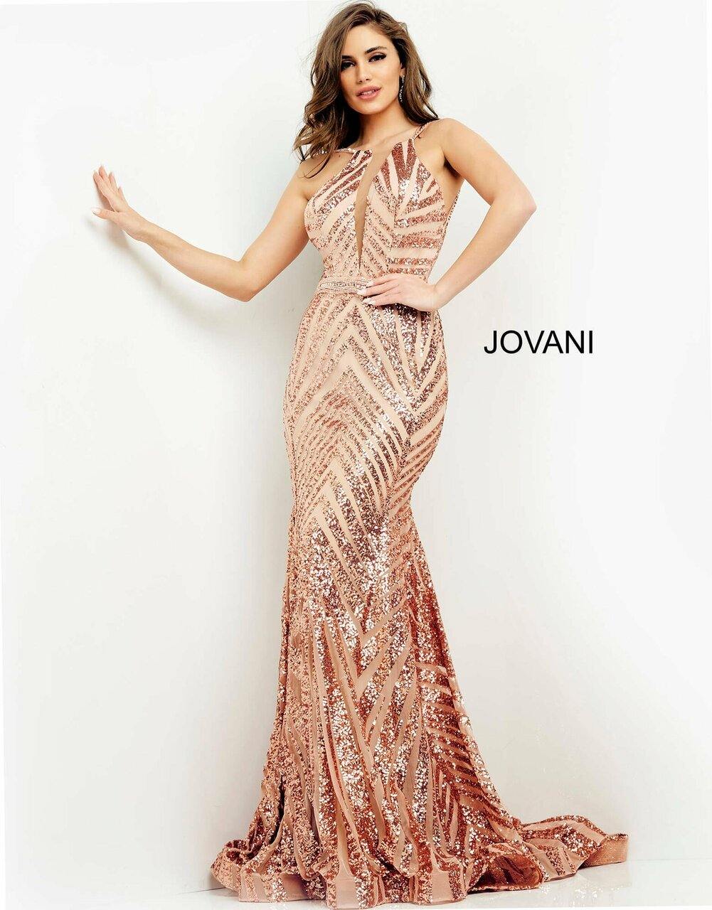 Jovani Prom Long Halter Beaded Dress 03435 - The Dress Outlet