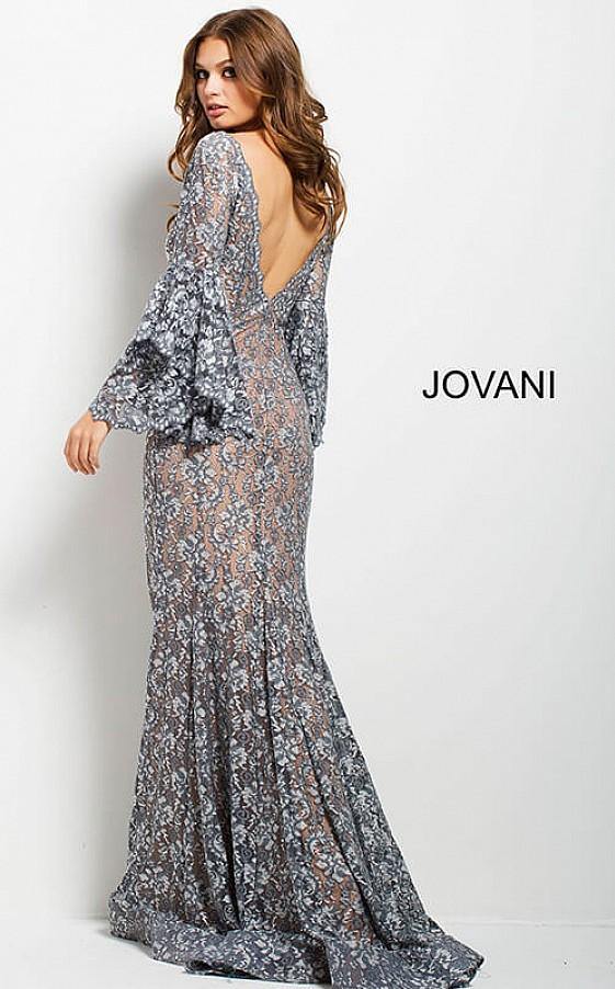 Jovani Prom Long Sleeve Mermaid Lace Dress 57048 - The Dress Outlet