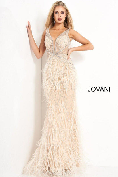 Jovani Prom Long Sleeveless Feather Dress  03023 - The Dress Outlet