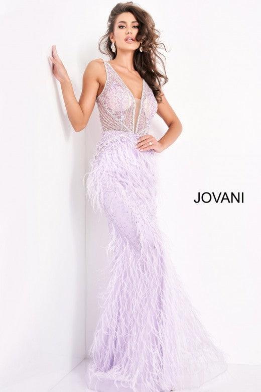 Jovani Prom Long Sleeveless Feather Dress 03023 - The Dress Outlet