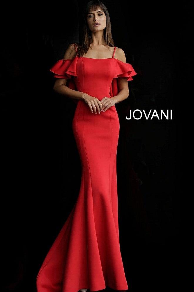 Jovani Ruffled Off-Shoulder Long Mermaid Dress 57925 - The Dress Outlet