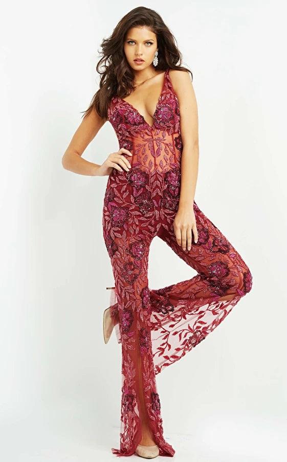 Jovani Sexy Formal Halter Beaded Jumpsuit 04402 - The Dress Outlet
