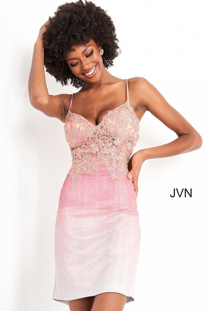 Jovani Short Spaghetti Strap Cocktail Dress 04564 - The Dress Outlet