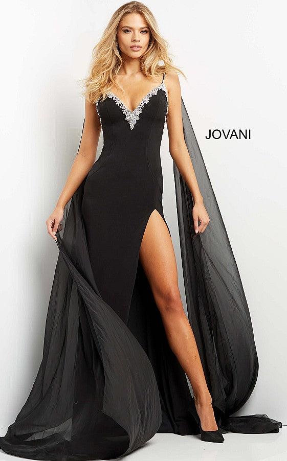 Jovani Spaghetti Strap Long Fitted Prom Dress 08022 - The Dress Outlet