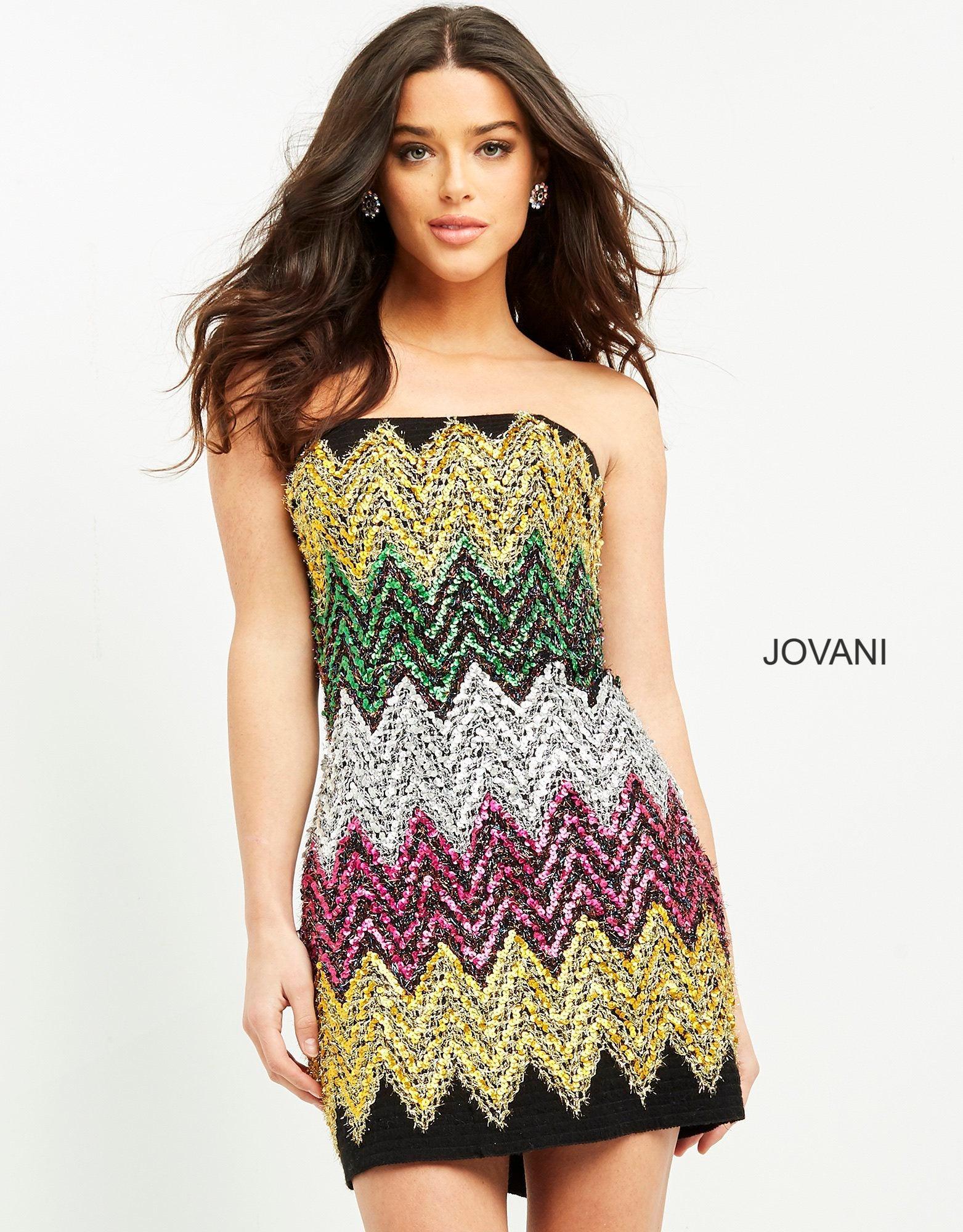 Jovani Strapless Short Sequins Dress M05036 - The Dress Outlet