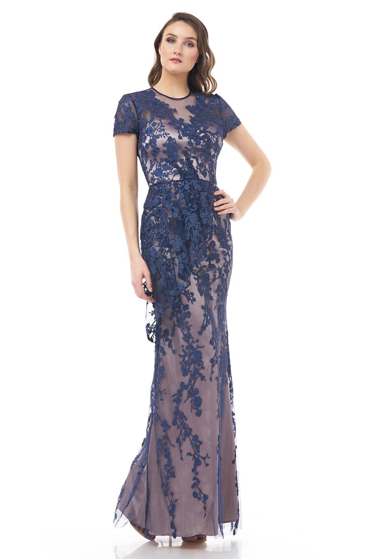 NAVY NUDE JS Collections Long Formal Short Sleeve Dress 866938 Formal Dresses Gowns