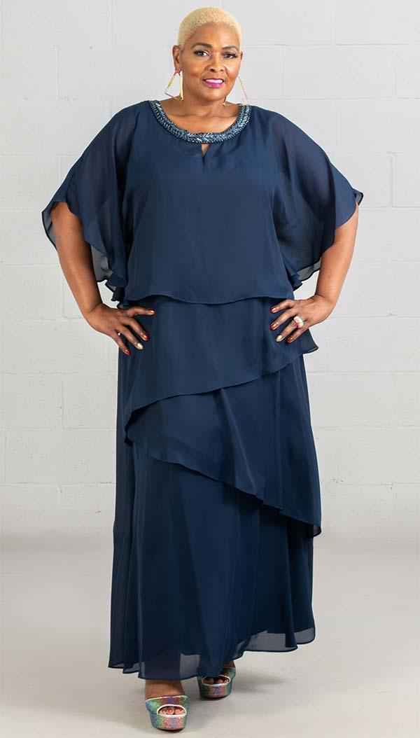 Navy Le Bos Long Plus Size Formal Chiffon Dress 27804 Formal