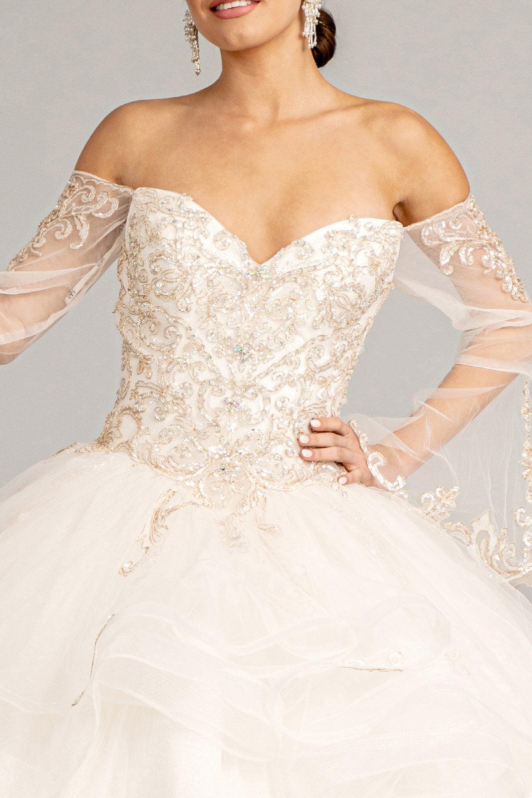 Long Ball Gown Quinceanera Mesh Dress